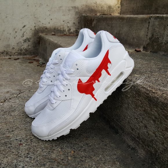 Nike Air Max 90 Red Paint Drip Custom NWT - Picture 6 of 7